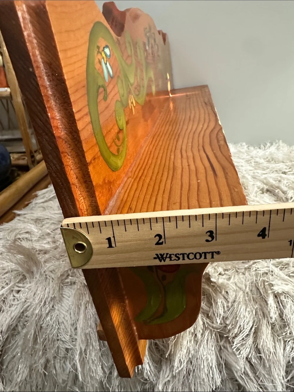 Vintage Handcrafted Wooden Folk Art Painted Shelf With Pegs Cottagecore Country